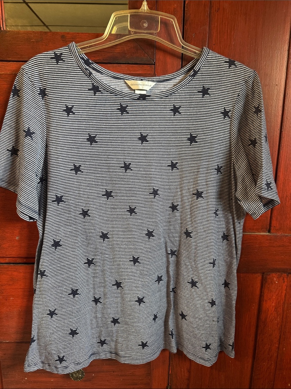 Christopher & Banks Navy and White Striped Star Short Sleeve Tee